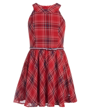 Tommy Hilfiger Kids Sleeveless Plaid Dress Plaid Red Girls Dress, Size XL
