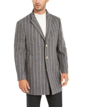 Tallia Orange Mens Slim-Fit Gray Chalk Stripe Overcoat