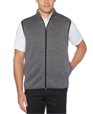 Pga Tour Mens Black Heather Fleece Back Vest,Size Medium