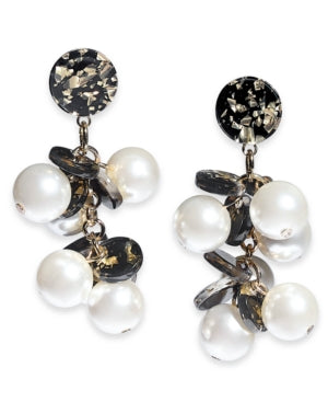 Inc Gold-Tone Flecked Disc and Imitation Pearl Drop Earrings