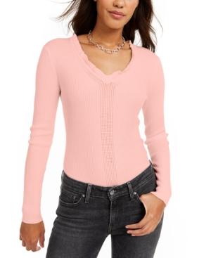 Hooked up by Iot Juniors Ruffled V-Neck Sweater, Size XL