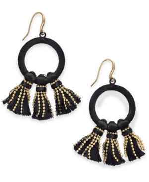 Inc Gold-Tone Velvet Hoop and Tassel Drop Earrings