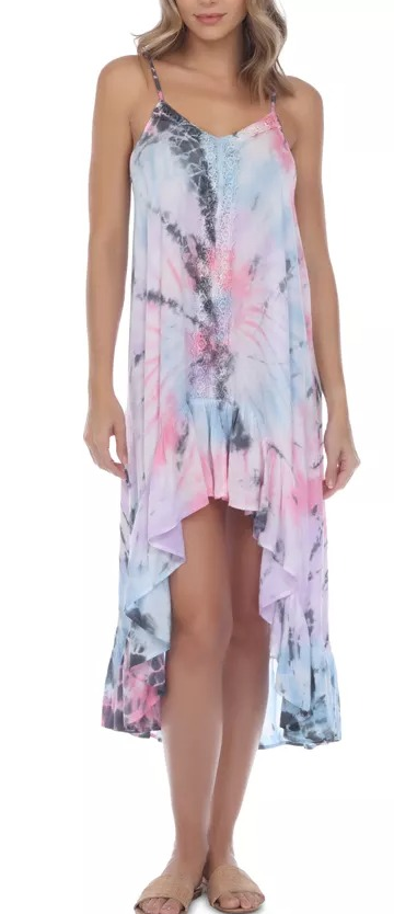 Raviya Women’s Tie-Dye Crochet-Trim High-Low Cover-Up Dress, Size Large