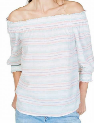 INC Womens Striped Smocked Peasant Top,Size Petite PP