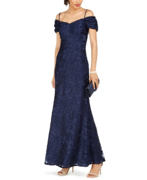 Tahari Asl Off-the-Shoulder Burnout Velvet Gown, Size 14