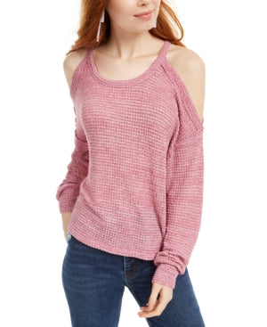 Freshman Juniors Waffle-Knit Cold-Shoulder Top