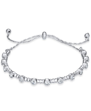 Inc Silver-Tone Crystal Beaded Slider Bracelet