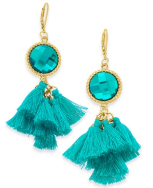 Inc Gold-Tone Stone and Tassel Drop Earrings