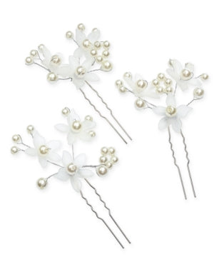 Inc 3-Pc. Silver-Tone Imitation-Pearl Flower Hair Pin Set