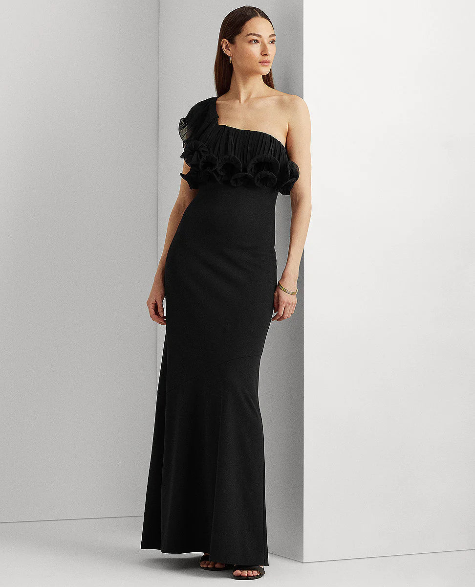 Lauren Ralph Lauren One-Shoulder A-Line Gown – Black, Size 12