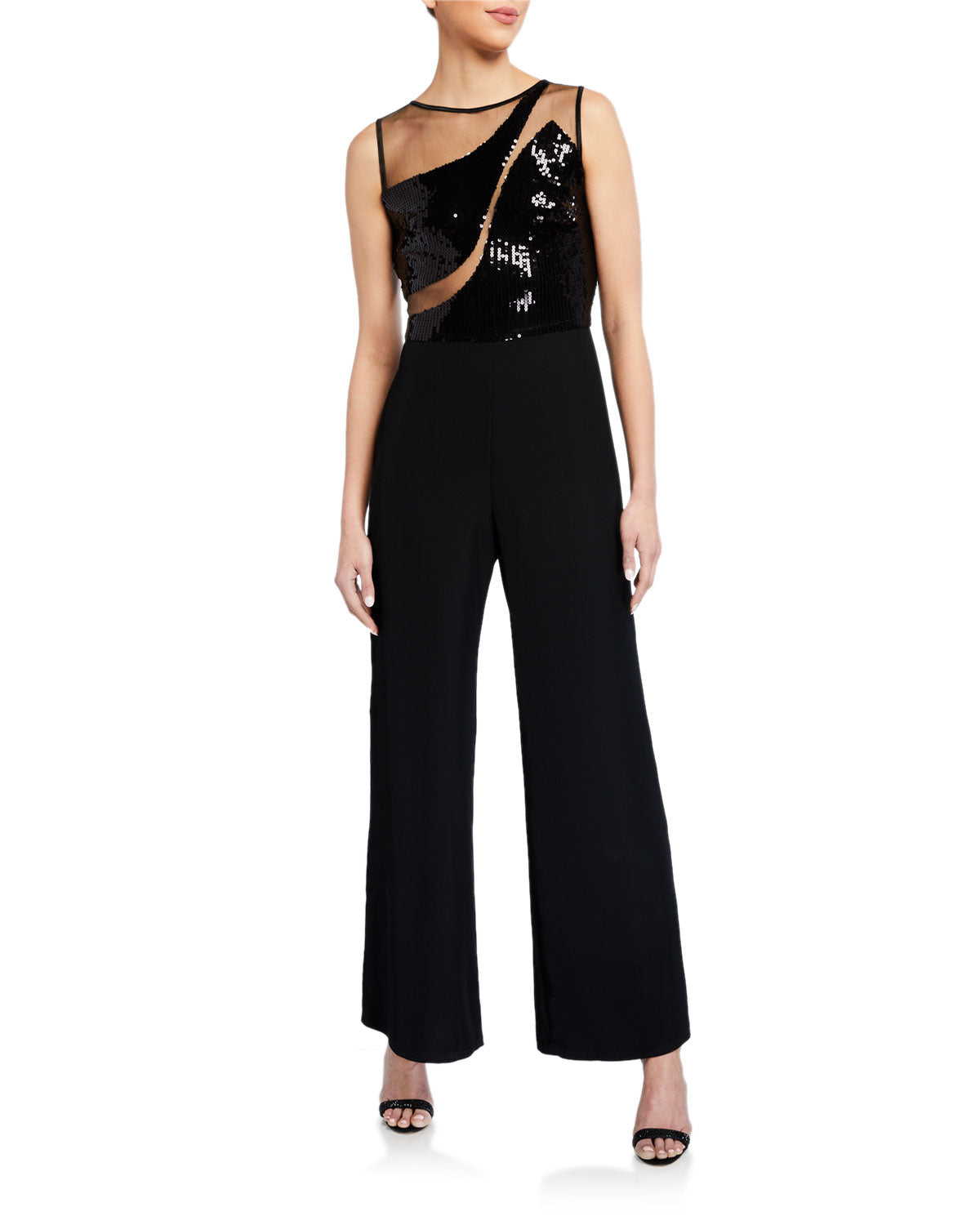 SHO Sequin Sheer Inset Sleeveless Crepe Illusion Jumpsuit, Size 2