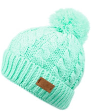 Angela & William Cable Pom Beanie With Sherpa Lining – Mint