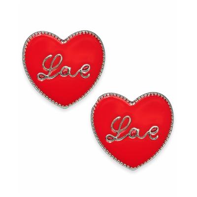 Holiday Lane Silver-Tone Love Heart Stud Earrings,  Red