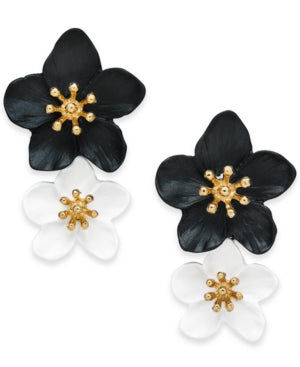 Inc Gold-Tone Double Flower Drop Earrings