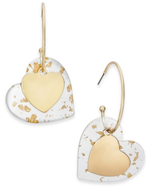 Inc Gold-Tone Resin Heart Drop Earrings