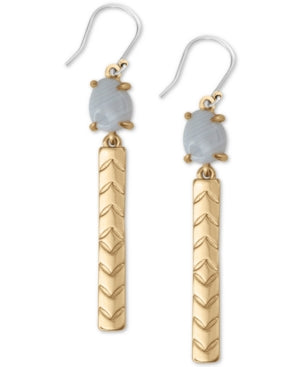 Lucky Brand Gold-Tone Stone and Chevron-Etched Bar Drop Earrings
