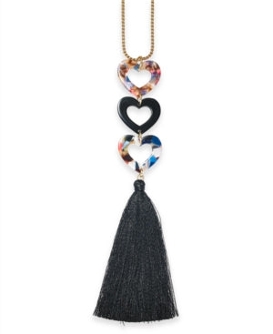 Inc Gold-Tone Resin Heart and Tassel Pendant Necklace, 30 + 3 Extender
