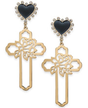 Thalia Sodi Gold-Tone Rose-Cross and Heart Stud Drop Earrings