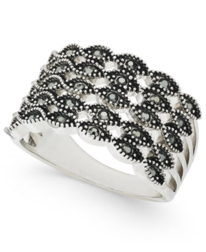 Inc Silver-Tone Crystal Multi-Row Basket Weave Ring
