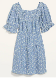 Old Navy Puff-Sleeve Tiered Mini Swing Dress for Women, Size Medium
