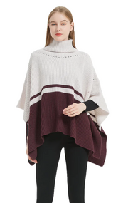 Save the Ocean Sustainable Color Block Pullover Turtleneck Poncho, Os