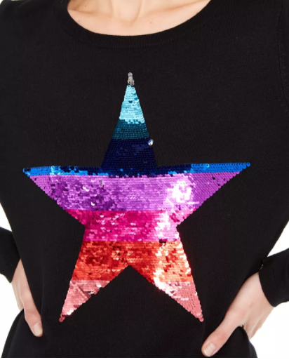 INC Sequin Star Sweater, Size M