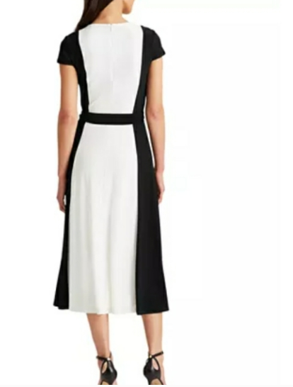 Lauren Ralph Lauren Belted two -tone Jersey Dress, 2/Black/White