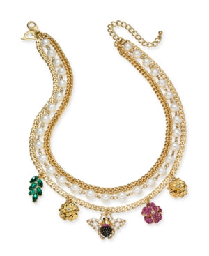 Thalia Sodi Gold-Tone Crystal & Imitation Pearl Bee Multi-Charm Layered Necklace