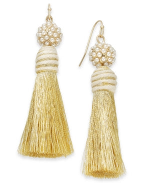 INC International Concepts Gold-Tone Imitation Pearl & Tassel Drop Earrings