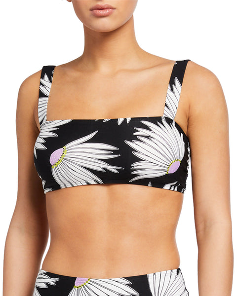 Kate Spade Printed Bralette Bikini Top Womens Swimsuit in Black, Size Large