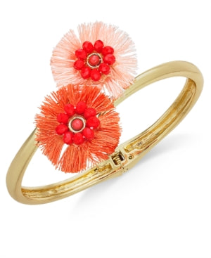 Inc Gold-Tone Beaded Fringe Flower Bypass Hinge Bracelet