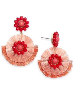 INC International Concepts Gold-Tone Beaded & Fringe Drop Earrings (Coral)