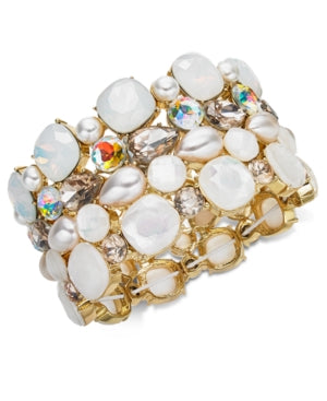 Inc Gold-Tone Stone and Crystal Cluster Stretch Bracelet