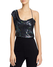 Cushnie Asymmetrical Draped Tank with Iridescent Paillette, Size 2