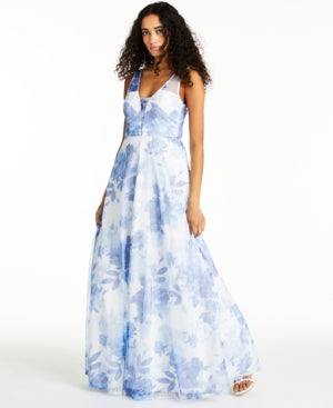 Trixxi Juniors Sequined Floral-Print Gown, Size 1