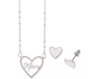 Macys Cubic Zirconia Mom Heart Pendant Necklace and Mother-of-Pearl Earrings
