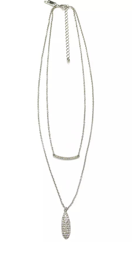 Inc Silver-Tone Crystal Bar and Drop Layered Pendant Necklace, 17 + 3 Extender