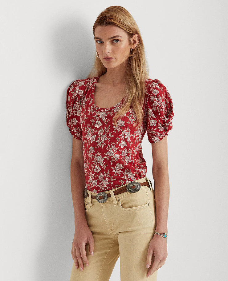 Lauren Ralph Lauren Floral Puff-Sleeve T-Shirt, Size Large
