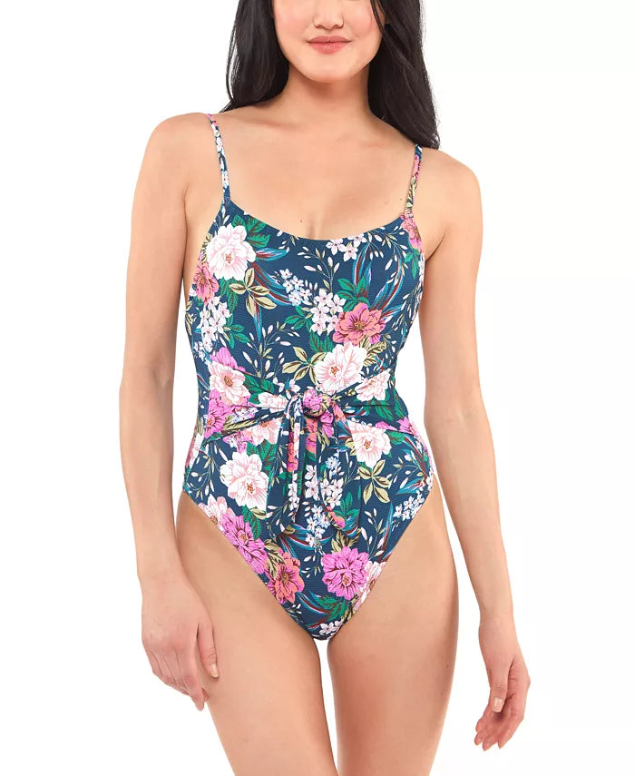 Jessica Simpson Womens Gardenia Paradise Tie-Waist One-Piece Swimsuit