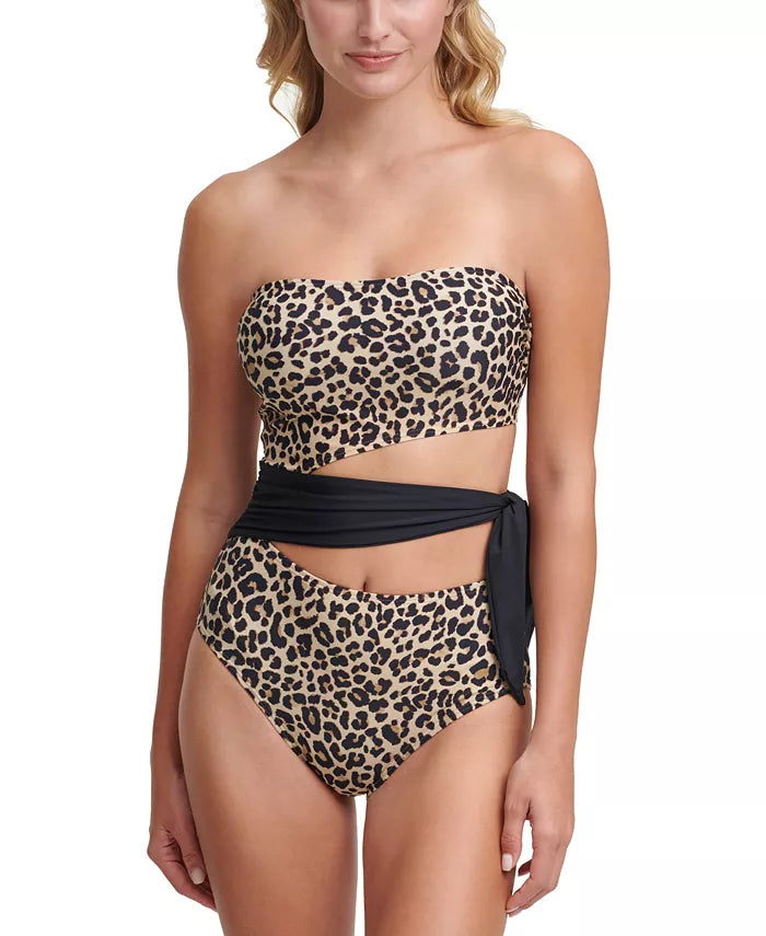 DKNY Suntan Printed Cut-Out Bandeau One-Piece Swimsuit, Us 14