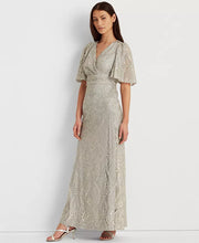 Lauren Ralph Lauren Sequined Elbow-Sleeve Gown – Pearlescent, Size 4