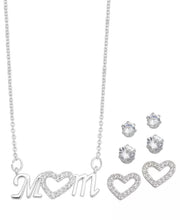 Rh Macys Plated Cubic Zirconia Mom Heart Necklace With Three Piece Earring Se