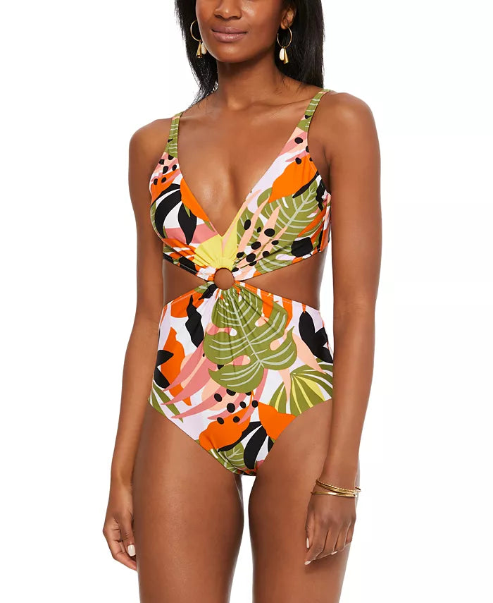 Bar III Printed Ring One-Piece Swimsuit, XS