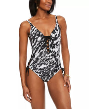 Bar III Heat Wave Lace-Up One-Piece Swimsuit, Size Small