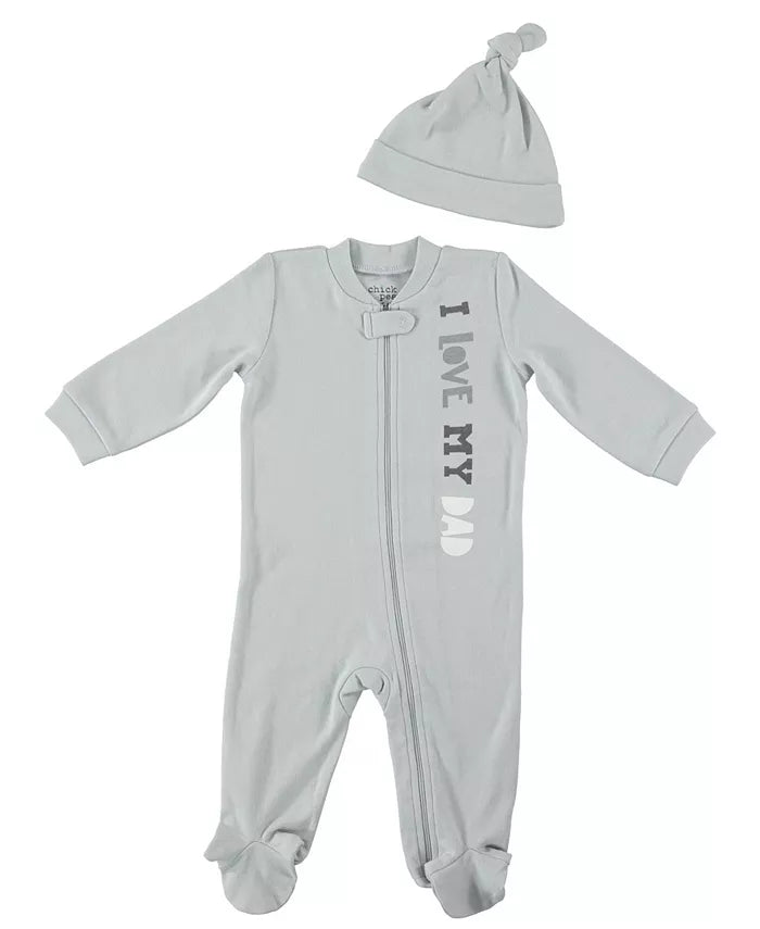 Chickpea Baby Boys I Love My Dad 2-Piece Coverall Set – Gray, Size 3/6 Months