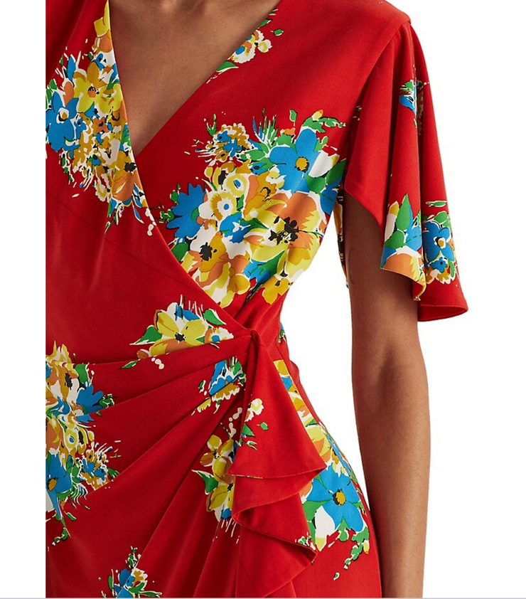 Lauren Ralph Lauren Floral Ruffle-Trim Jersey Dress, Size 14