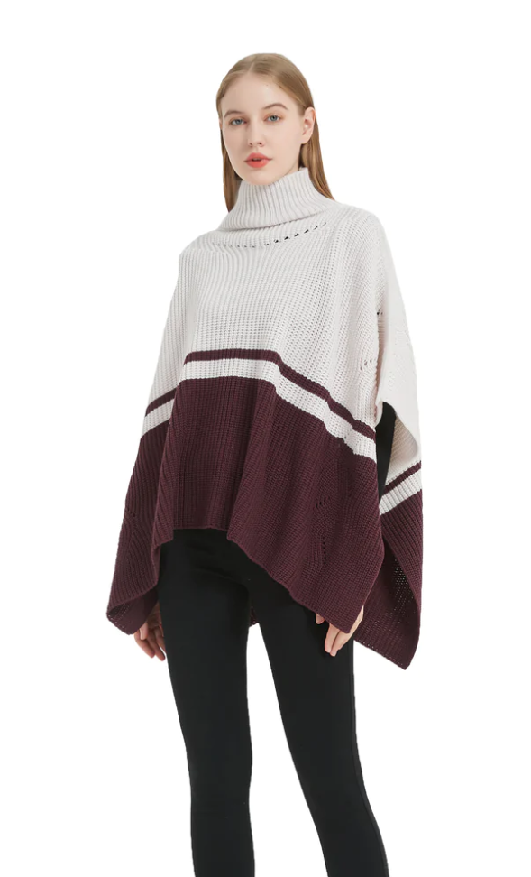 Save the Ocean Sustainable Color Block Pullover Turtleneck Poncho, Os