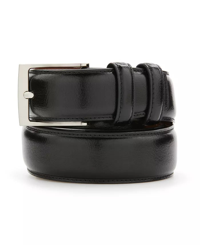 Perry Ellis Portfolio Mens Leather Belt – Black, Size 44