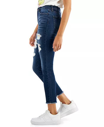 Dollhouse Destructed High-Rise Raw-Hem Skinny Jeans, Size 9–10