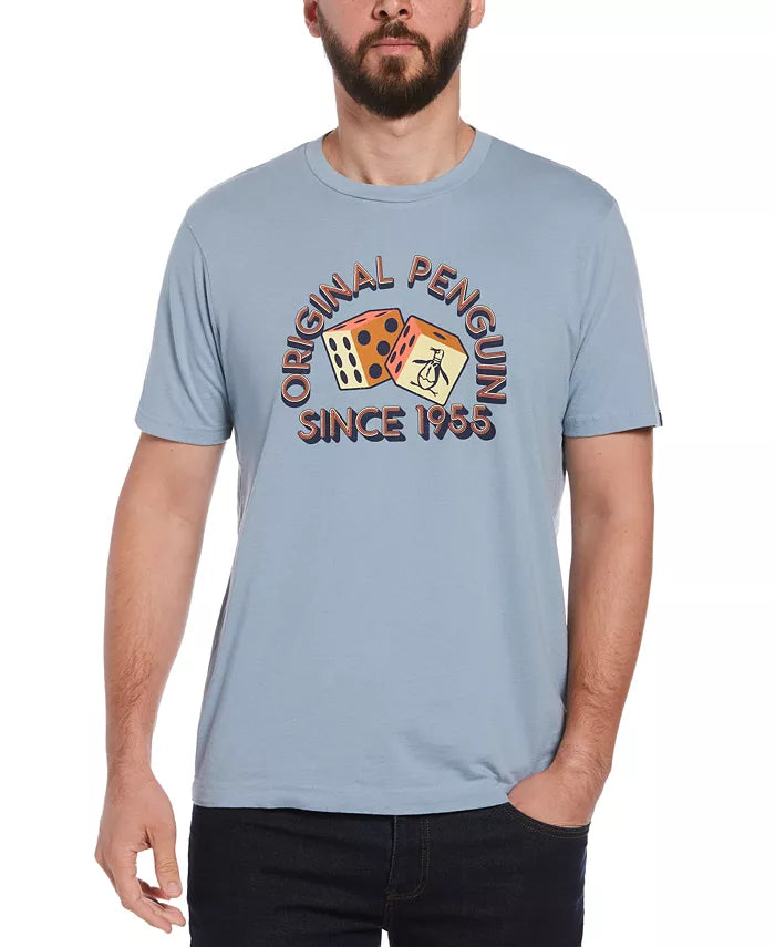 Original Penguin Mens Feel Lucky Logo Graphic T-Shirt – Faded Denim, Size M